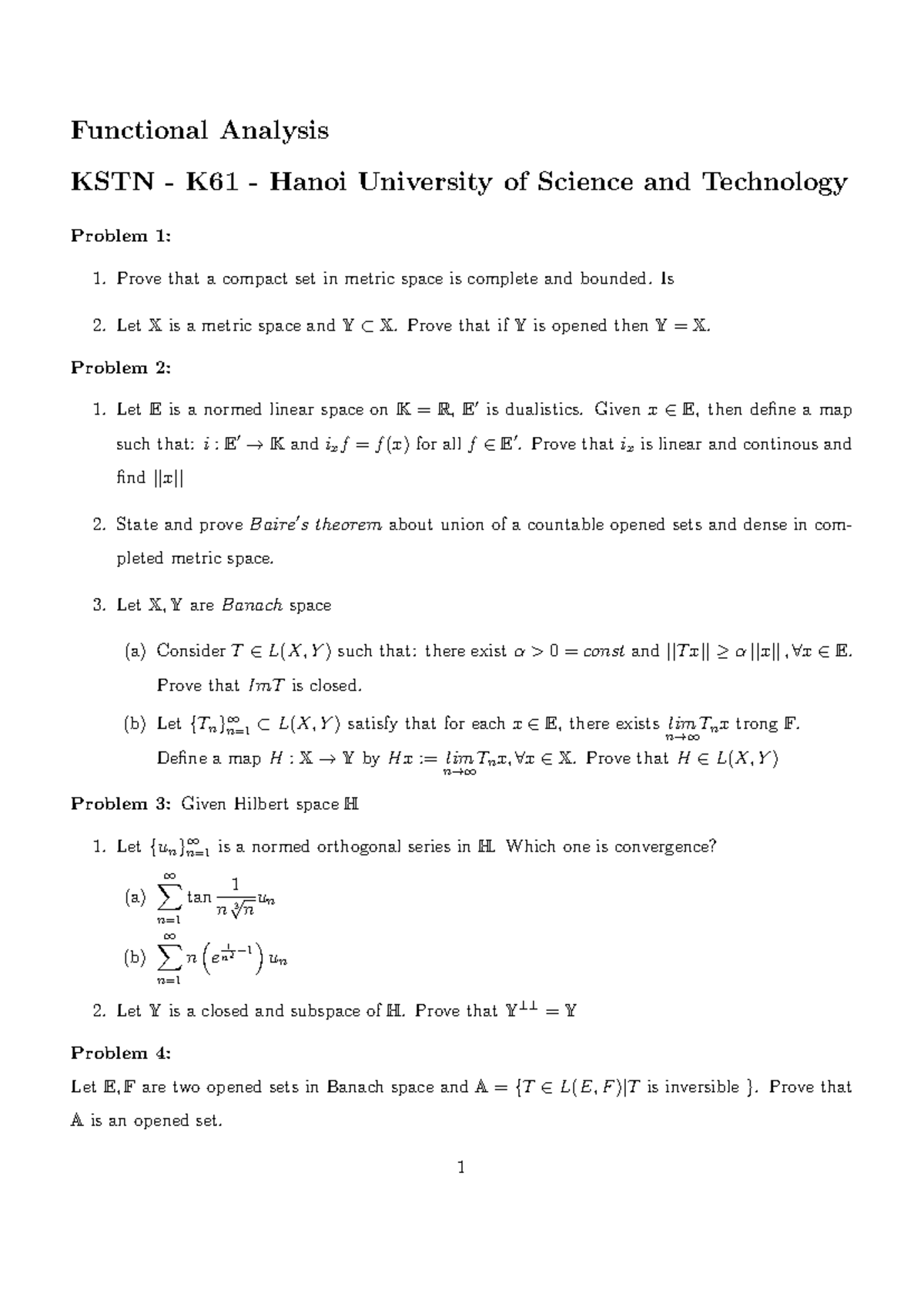 Exam 11 February 2018, questions - Functional Analysis KSTN - K61 ...