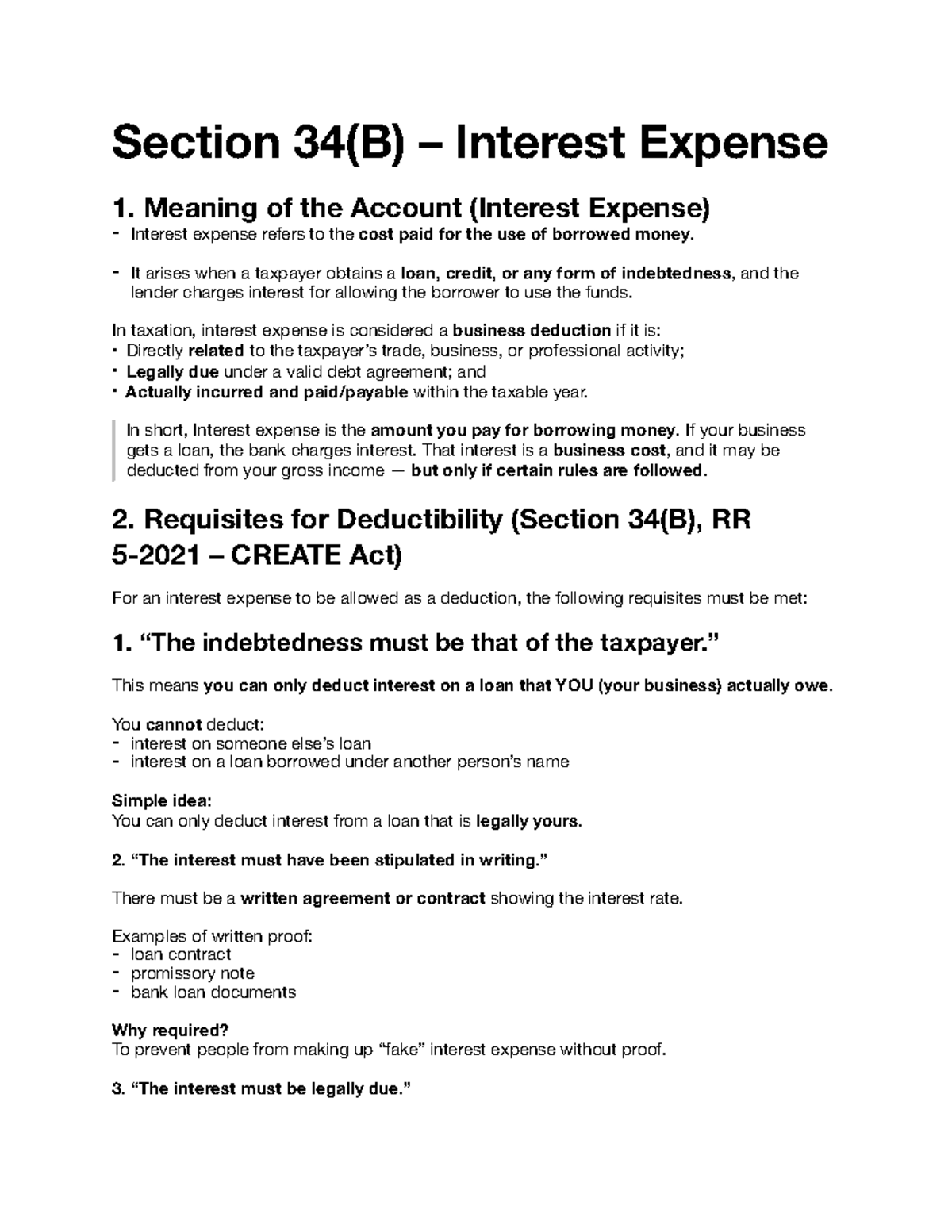 Section 34(B) Interest Expense: Deductibility & Limitations Guide - Studocu