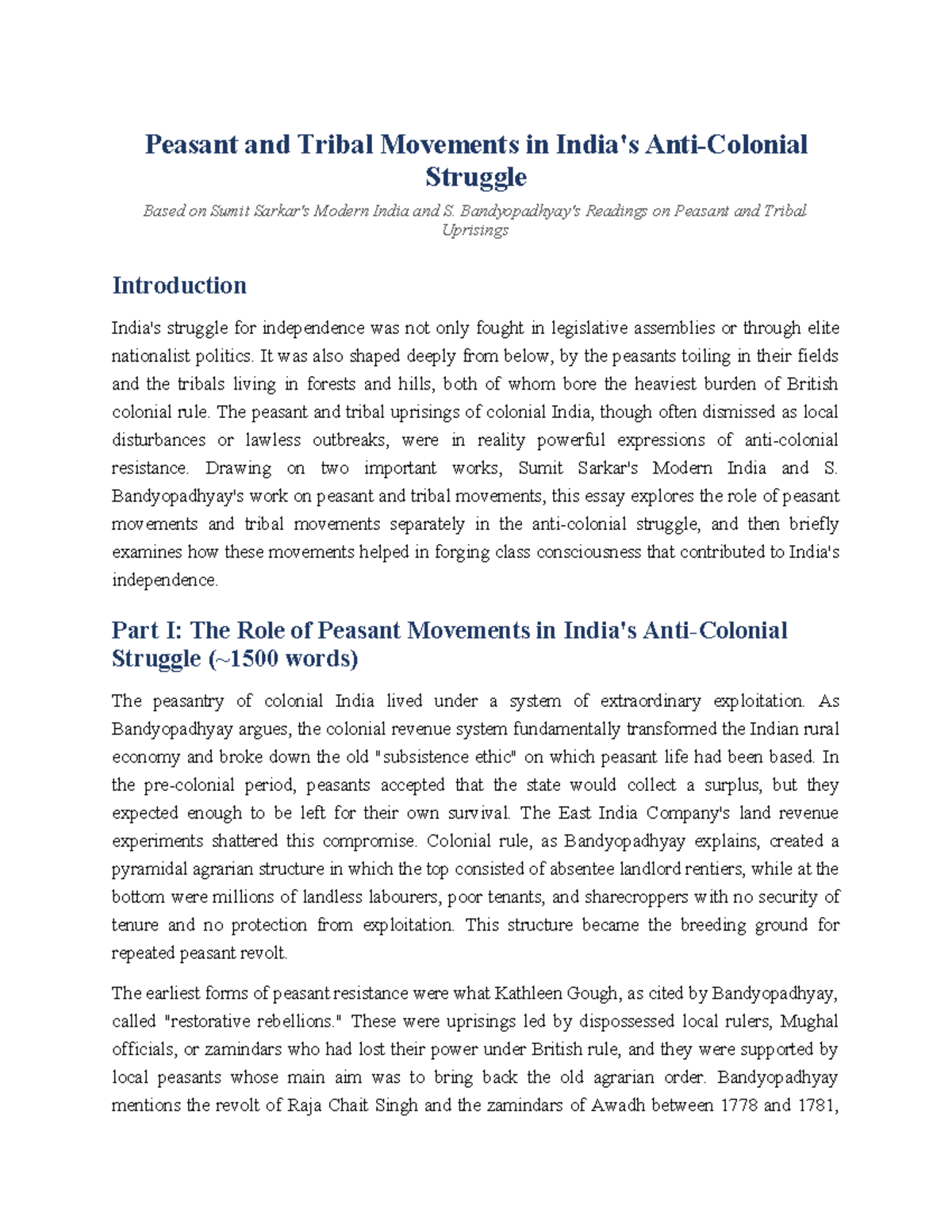 Peasant and Tribal Movements in Colonial India: A Struggle for ...
