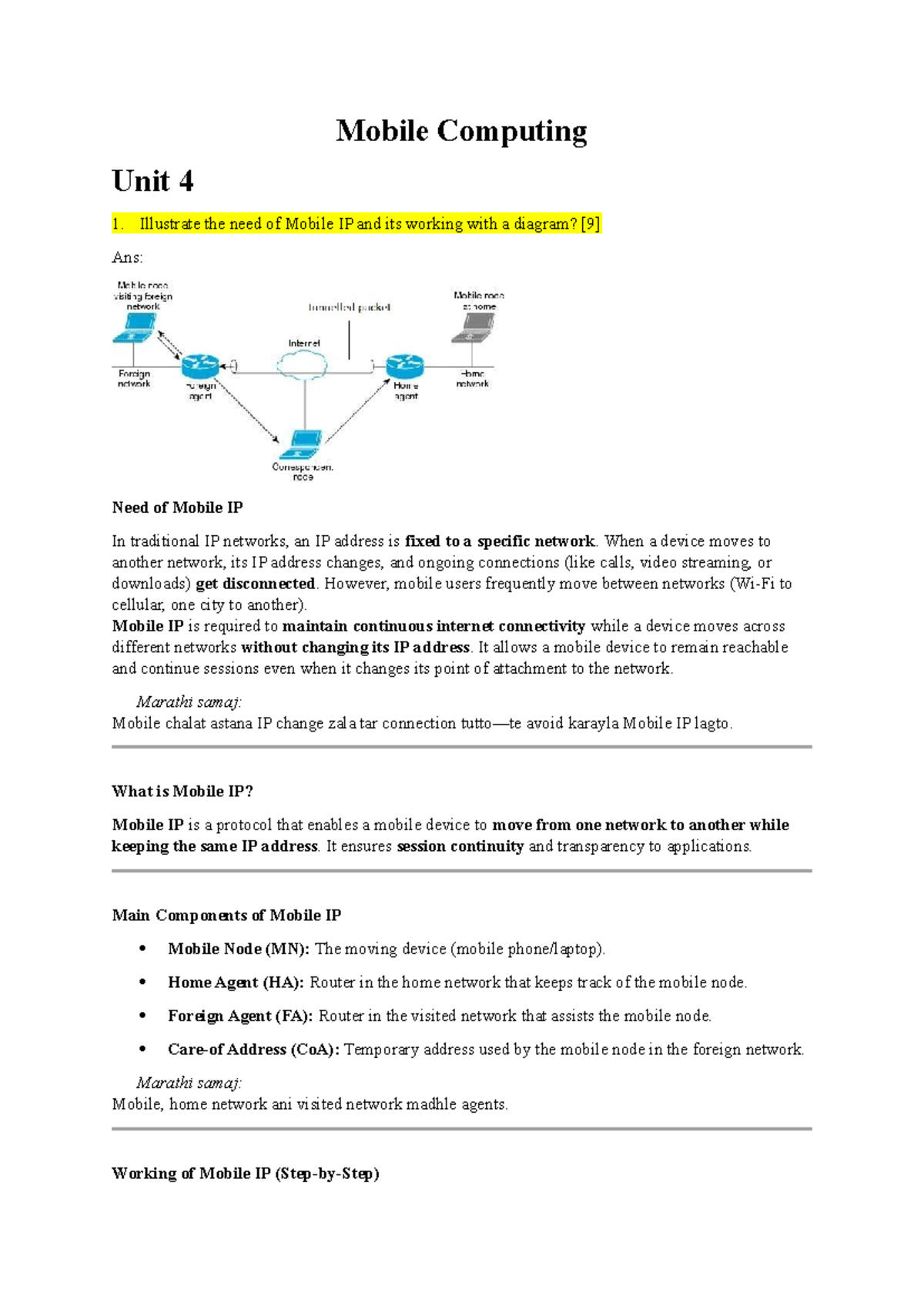 Mobile Computing Unit 4: Understanding Mobile IP and Its Mechanisms ...