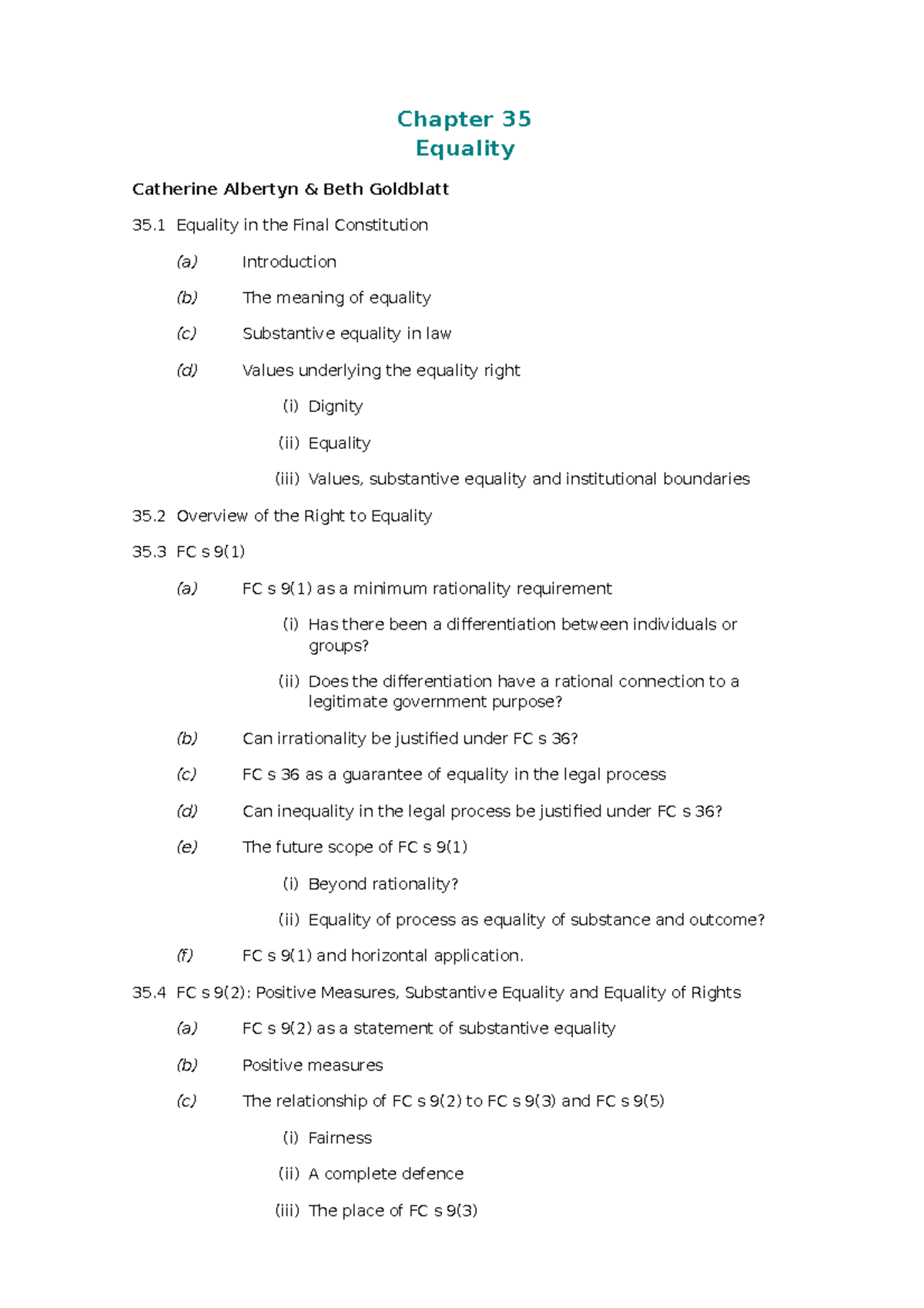 Constitutional Law of South Africa: Ch 35 on Equality and Substantive ...