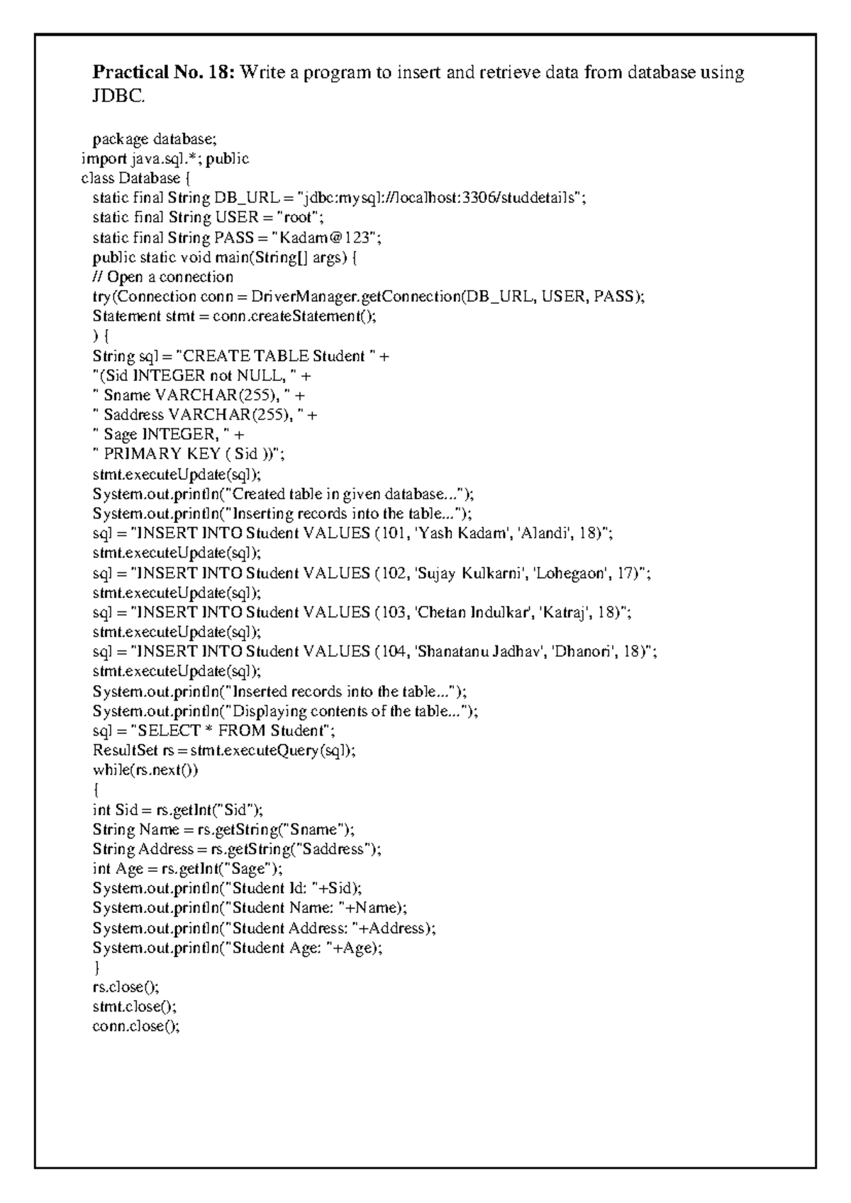 Practical No18 to 24 - Practical No. 18: Write a program to insert and ...