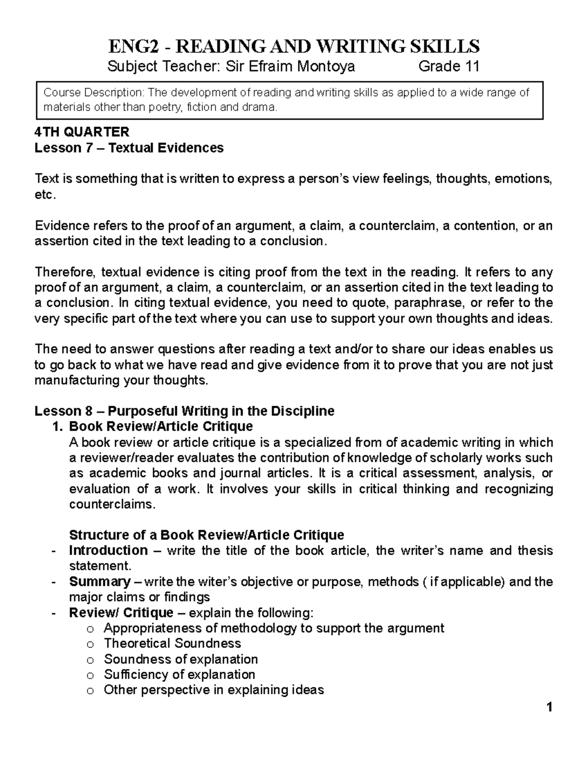 ENG2 RW Lesson 7 8 - ............ - ENG2 - READING AND WRITING SKILLS ...