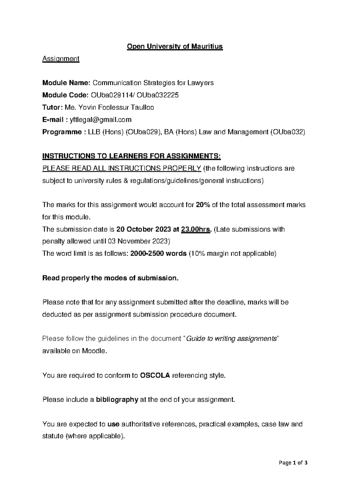 Assignment Instructions for Communication Strategies - OUba029114 - Studocu