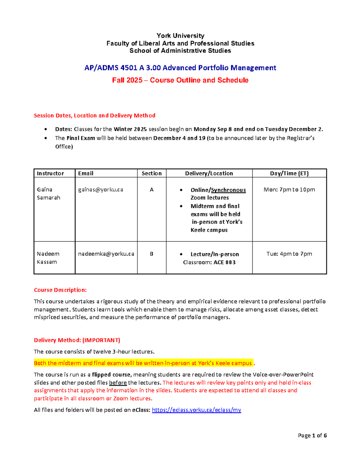 ADMS 4501 F25 - Advanced Portfolio Management Course Outline & Schedule ...
