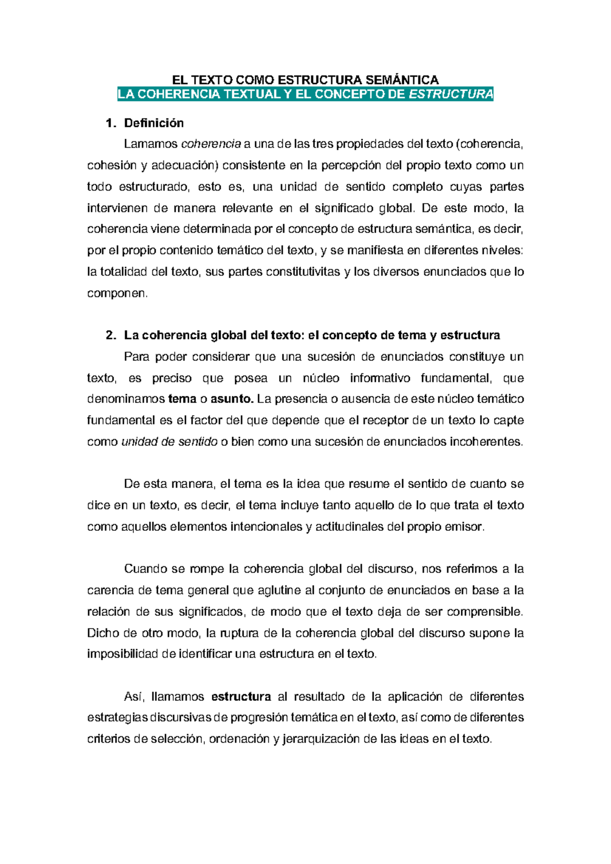 Coherencia Y Estructura - EL TEXTO COMO ESTRUCTURA SEMÁNTICA LA ...