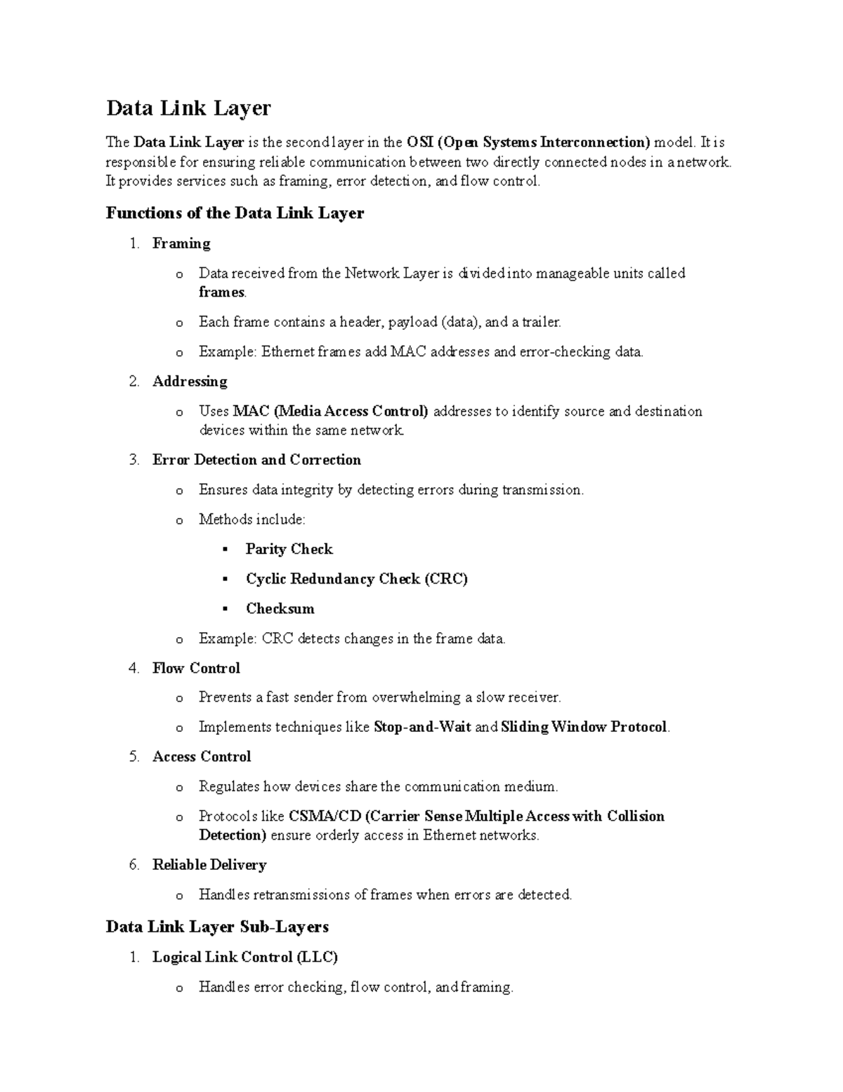 Unit 4: Data Link Layer Overview - Networking Fundamentals - Studocu