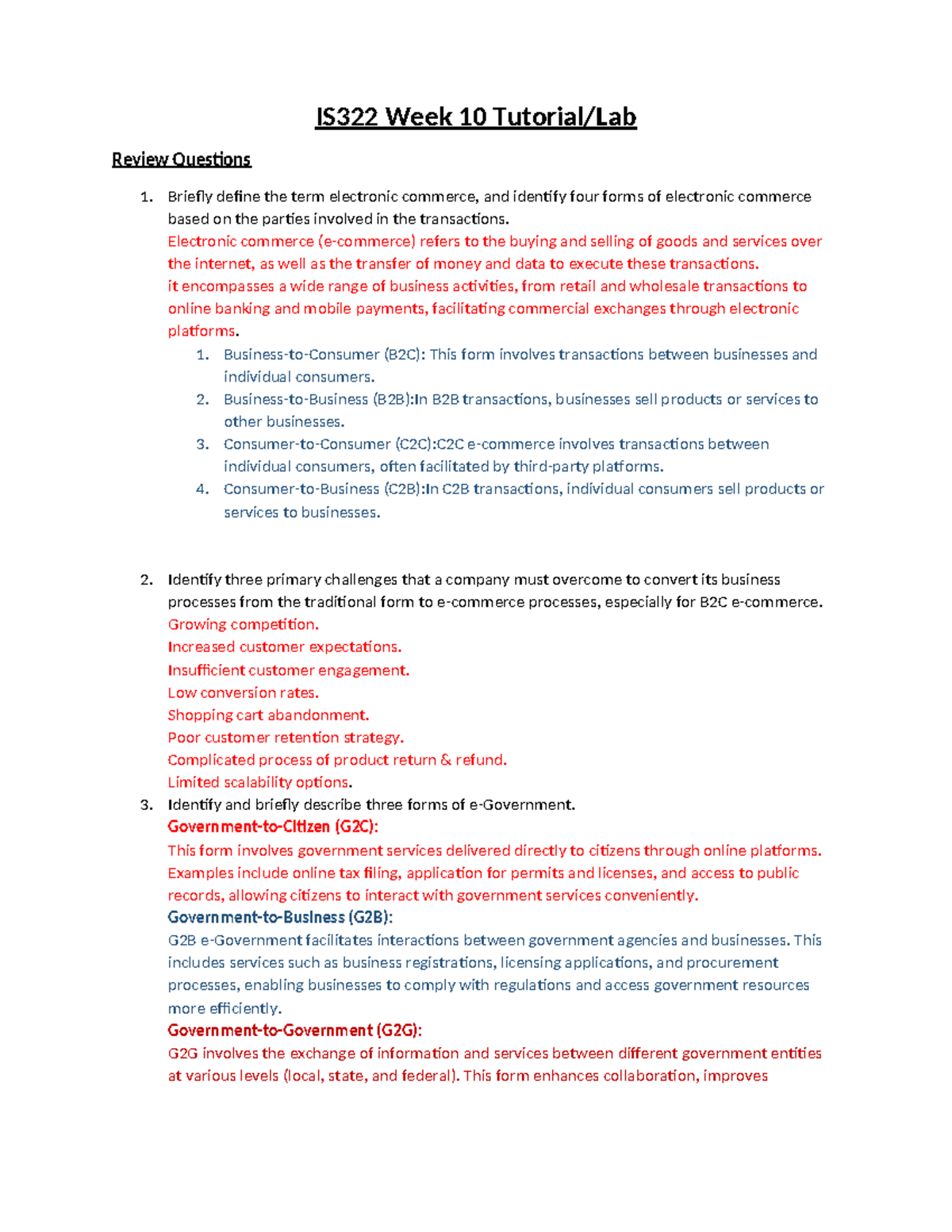 IS322 Week 10 Tutorial: Key Insights on E-Commerce Concepts - Studocu