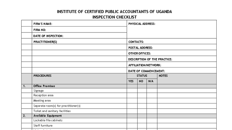 2025 Inspection Checklist for Certified Public Accountants (CPA) - Studocu