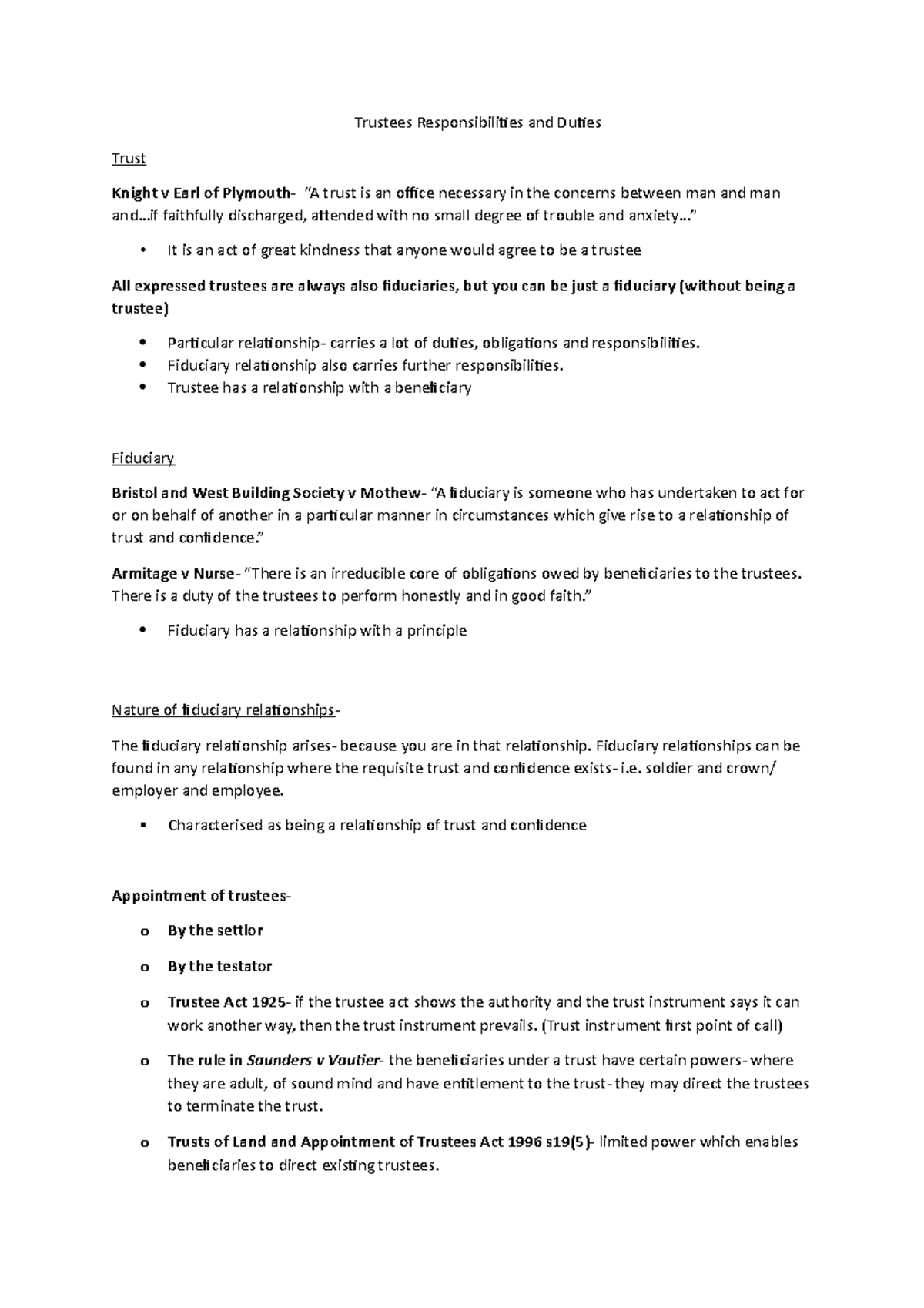 Trustees' Responsibilities and Duties - Law Course Notes - Studocu
