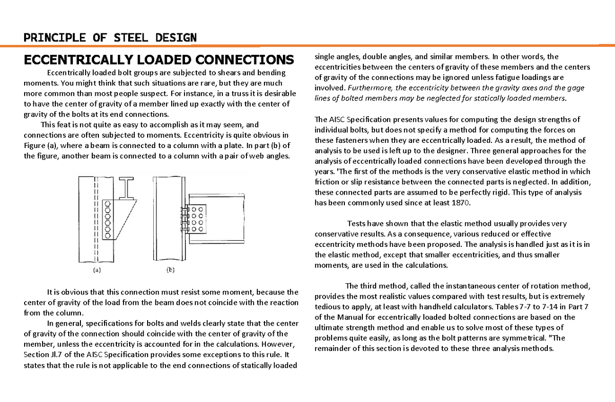Principles of Steel Design: Eccentrically Loaded Connections Analysis ...