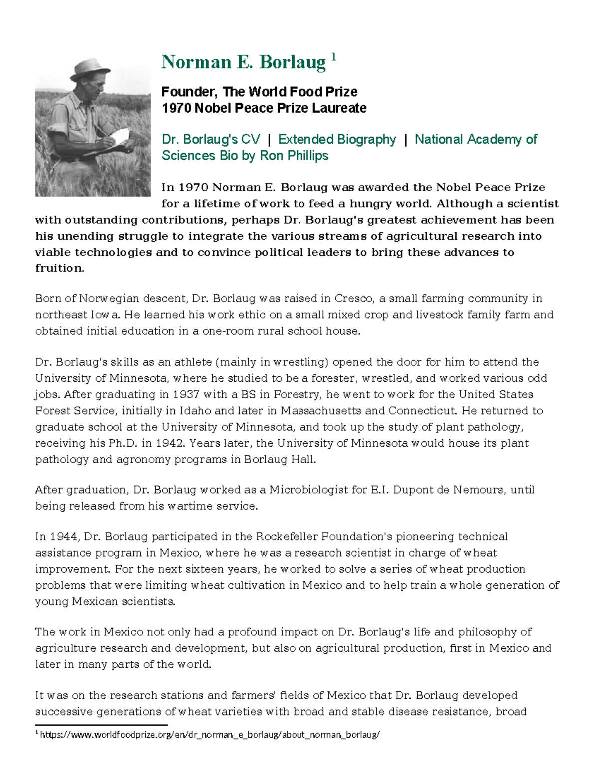 Norman E. Borlaug and the Green Revolution: A Comprehensive Overview ...