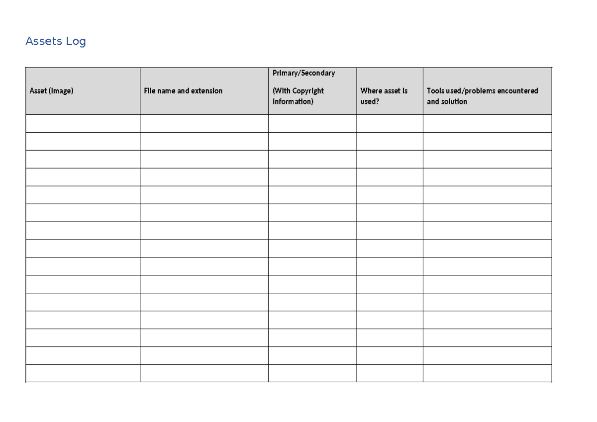 Assets Log - thehdh - ASC110 - Assets Log Asset (image) File name and ...