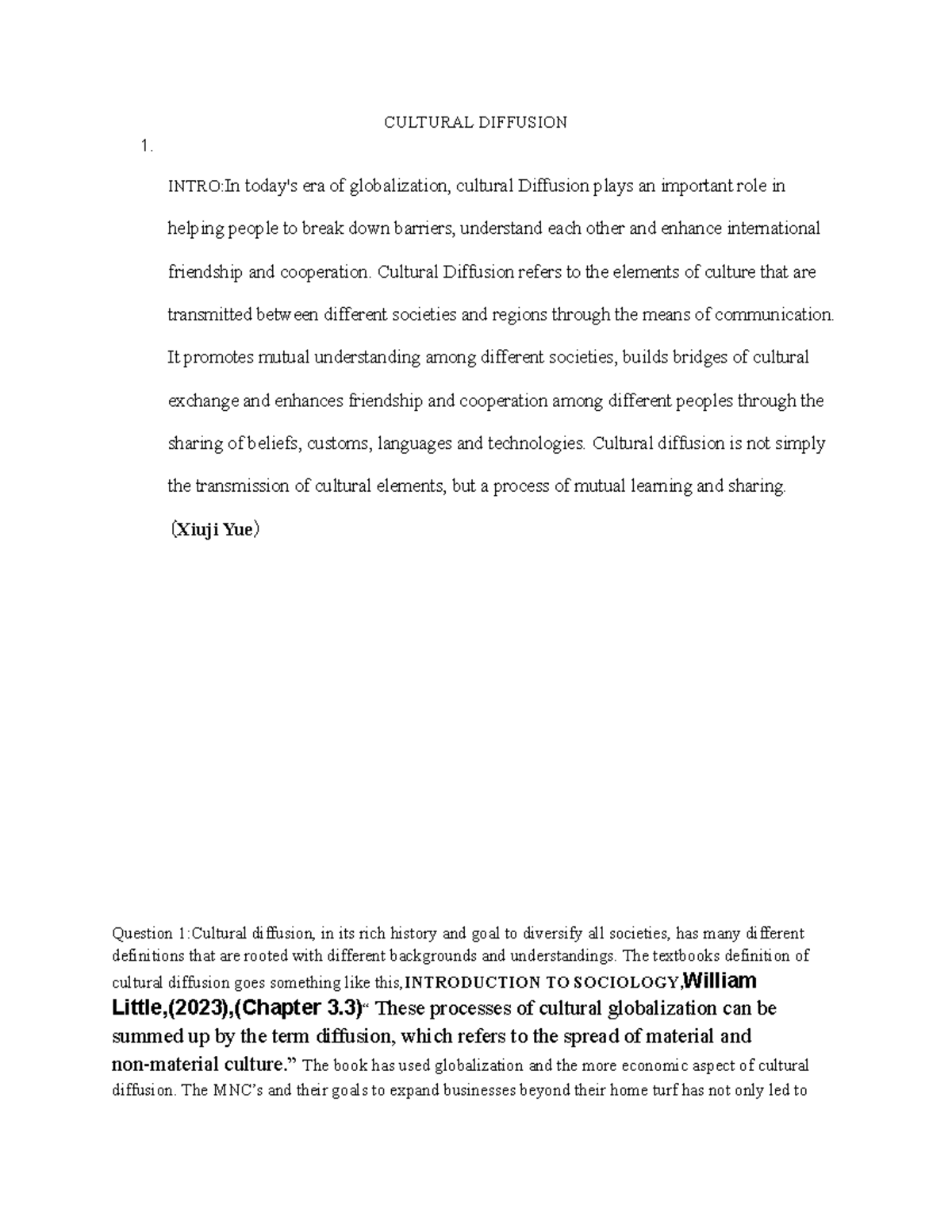 CULTURAL DIFFUSION - ASSIGNMENT 1: Globalization & Exchange - Studocu