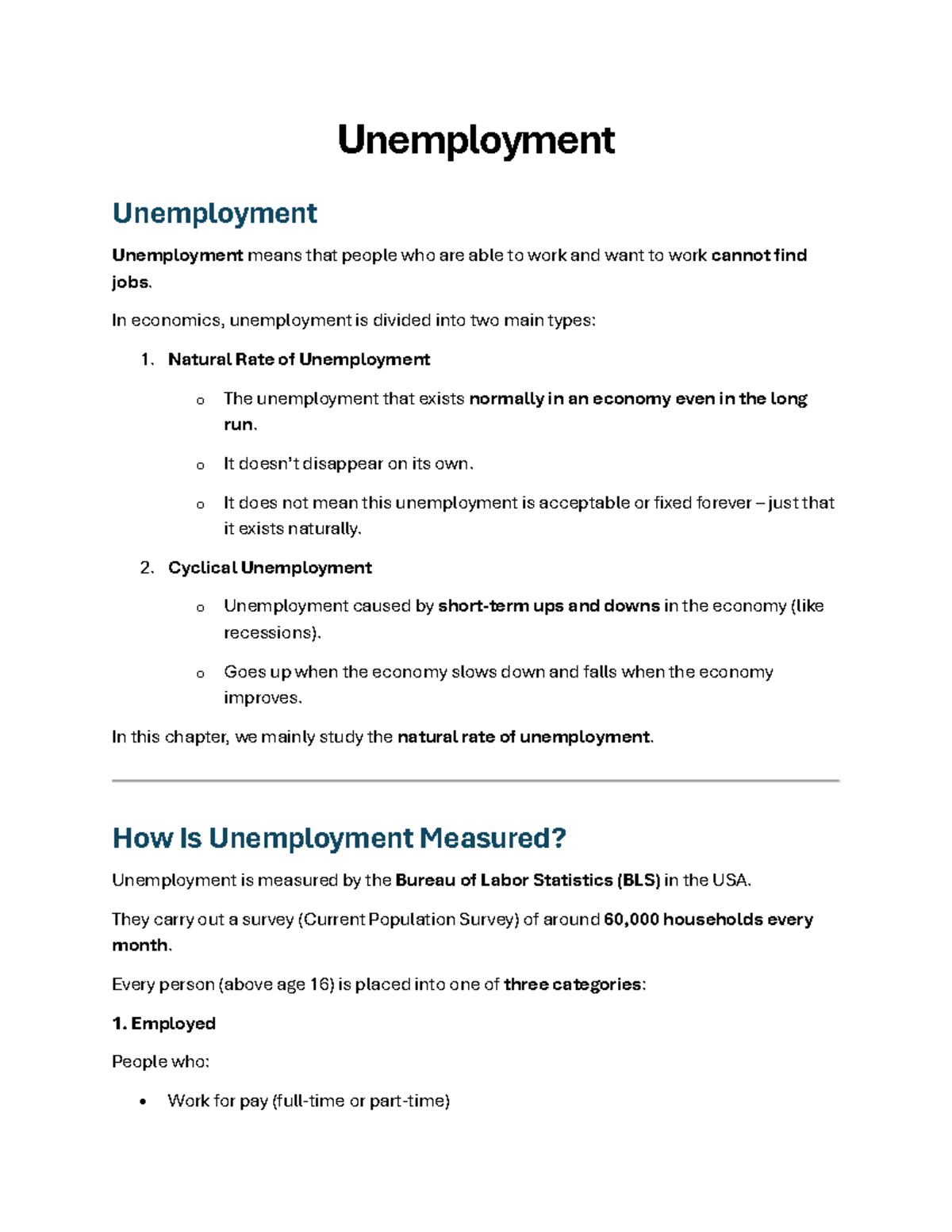 ECON 101: Understanding Unemployment Types and Measurement - Studocu