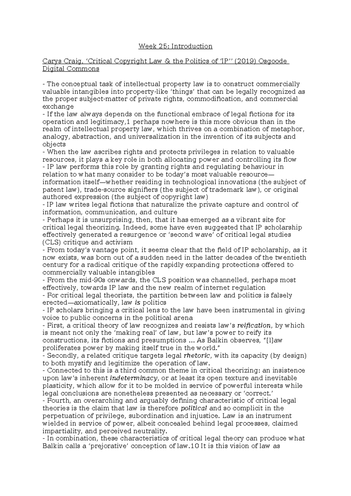 Week 25: Introduction to Copyright Law - Lecture Notes - Studocu