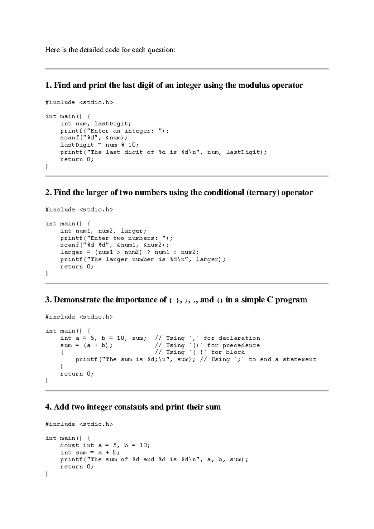 C experiment code - C basic problem solutions - Here is the detailed ...