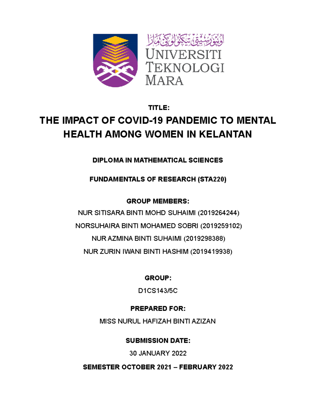 Group Project STA220 The impact of covid-19 pandemic to mental health ...