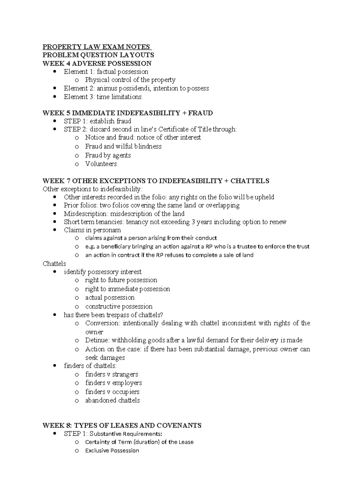 PROPERTY LAW EXAM NOTES: ADVERSE POSSESSION & COVENANTS OVERVIEW - Studocu
