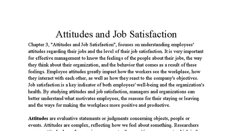 Group 14-OB Chapter 3: Understanding Attitudes & Job Satisfaction - Studocu