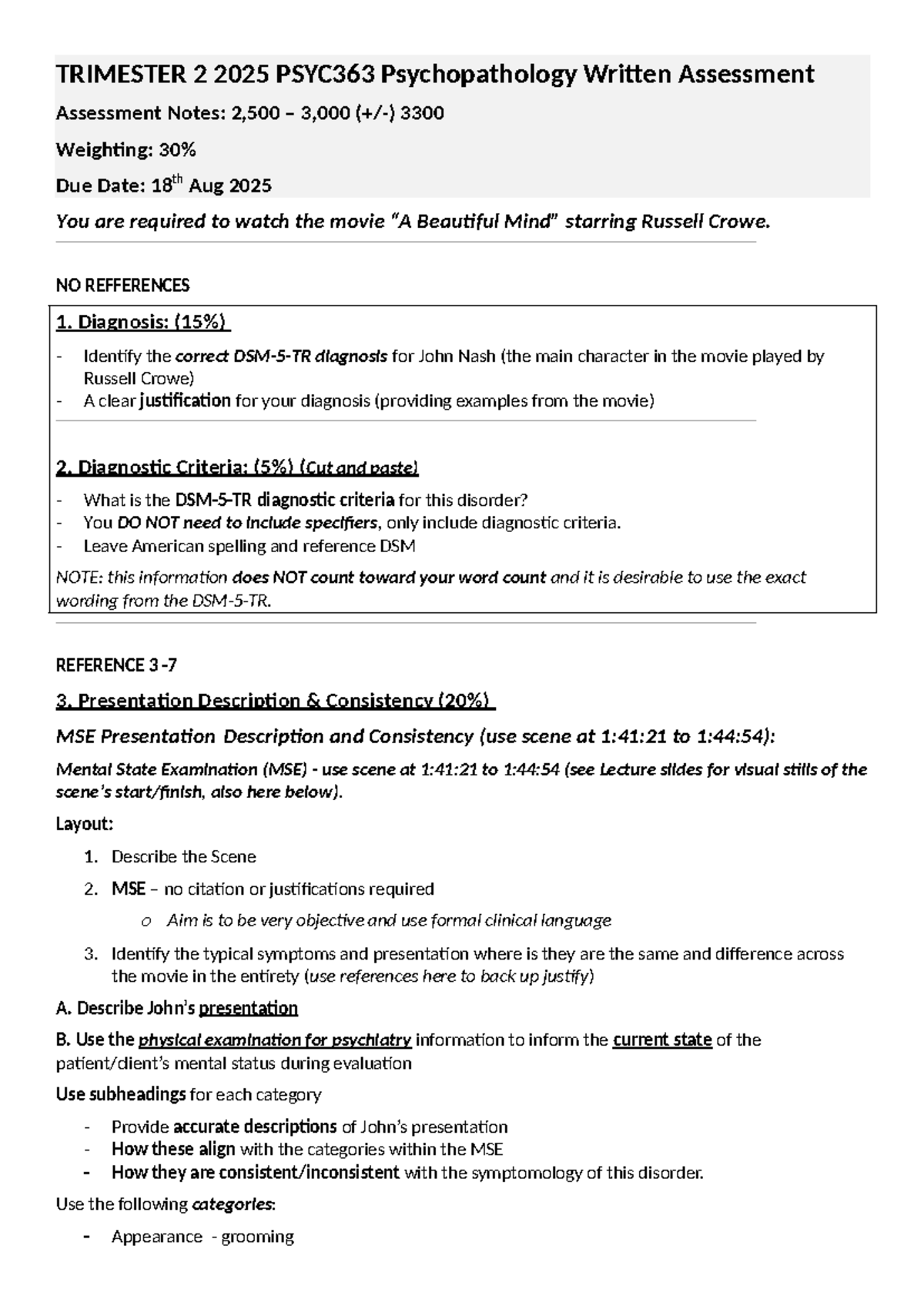 PSYC363 Trimester 2 2025 Psychopathology Assessment Notes - Studocu