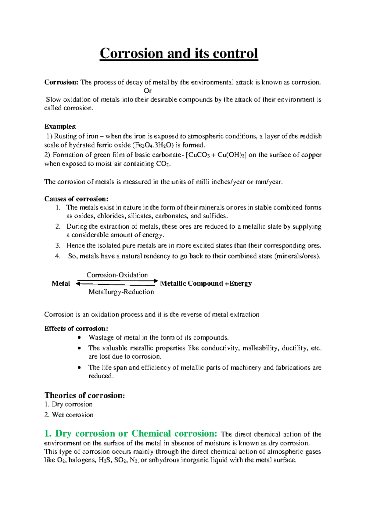 UNIT-4 Corrosion and Control: Mechanisms, Effects, and Prevention - Studocu