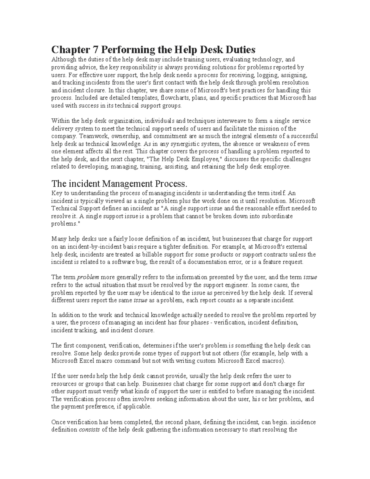 Chapter 7: Help Desk Duties - Managing Incidents for Microsoft (Cap. 4 ...