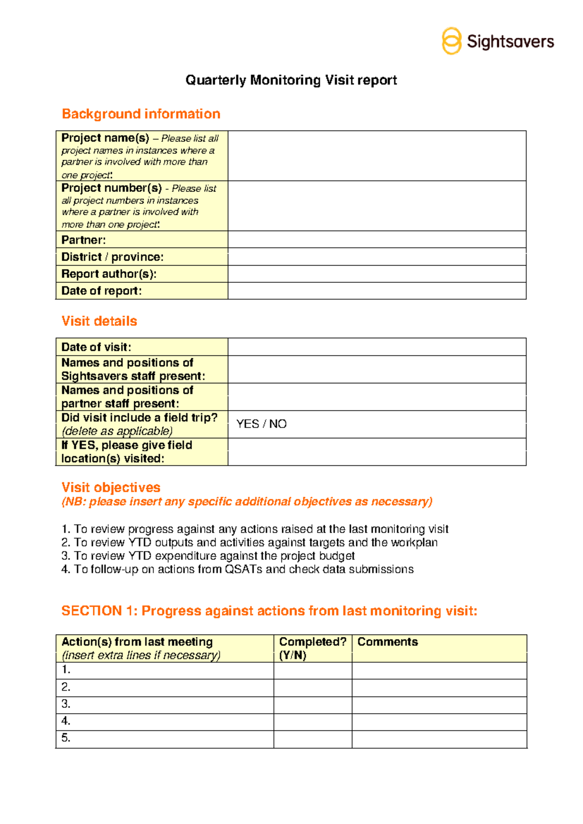 Sightsavers Q4 Monitoring Visit Report Template - Studocu