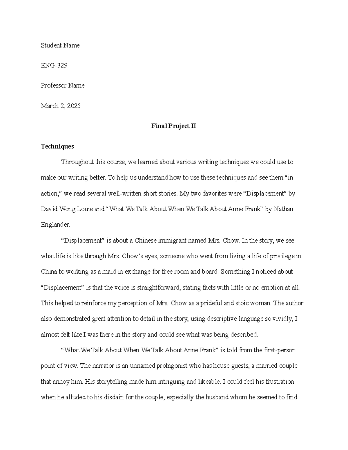ENG-329 Final Project II Milestone One: Writing Techniques Analysis ...