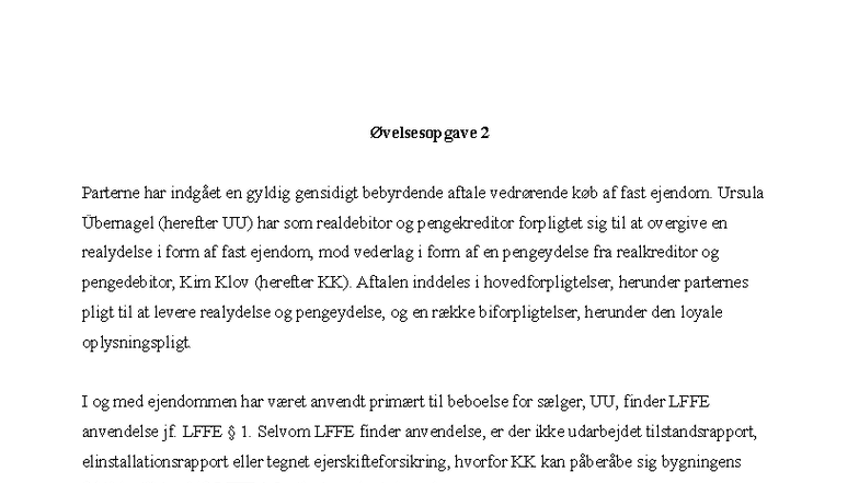 Øvelsesopgave 2: Gensidigt Bindende Aftale om Fast Ejendom (obli) - Studocu