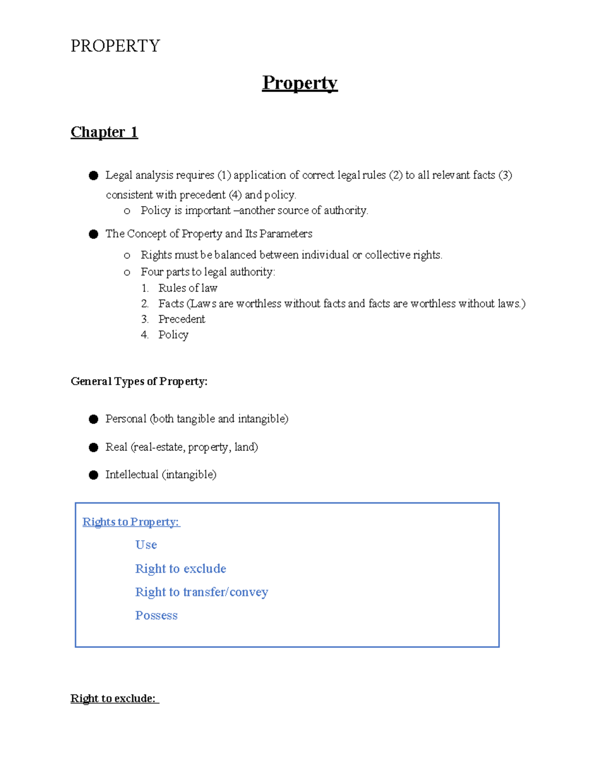 Property Law Outline: Key Concepts and Legal Principles - Studocu