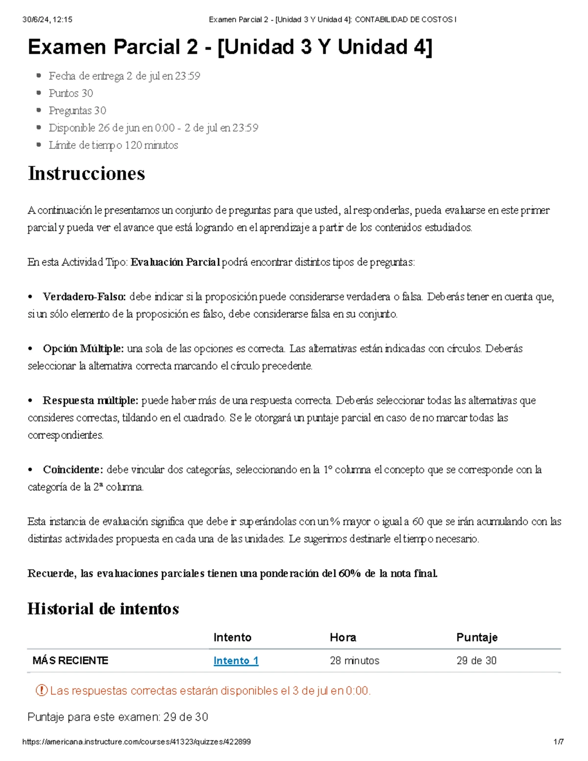 Examen Parcial 1: Administración de Costos I - Unidades 1 y 2 2021 ...