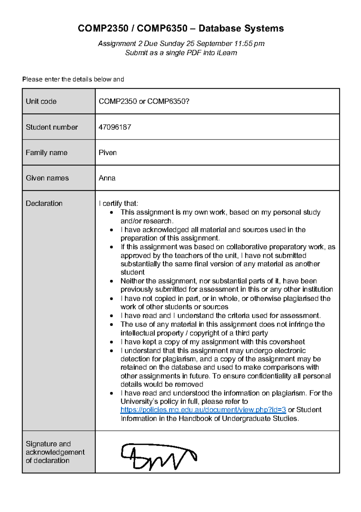 COMP2350 COMP6350 Database Systems Assignment 2 Submission Guidelines ...