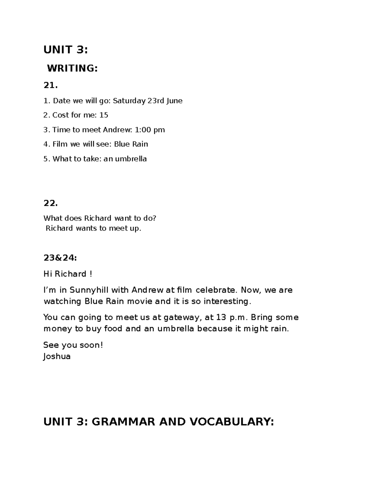 Tuan - Unit 3: Writing & Grammar Notes - Studocu