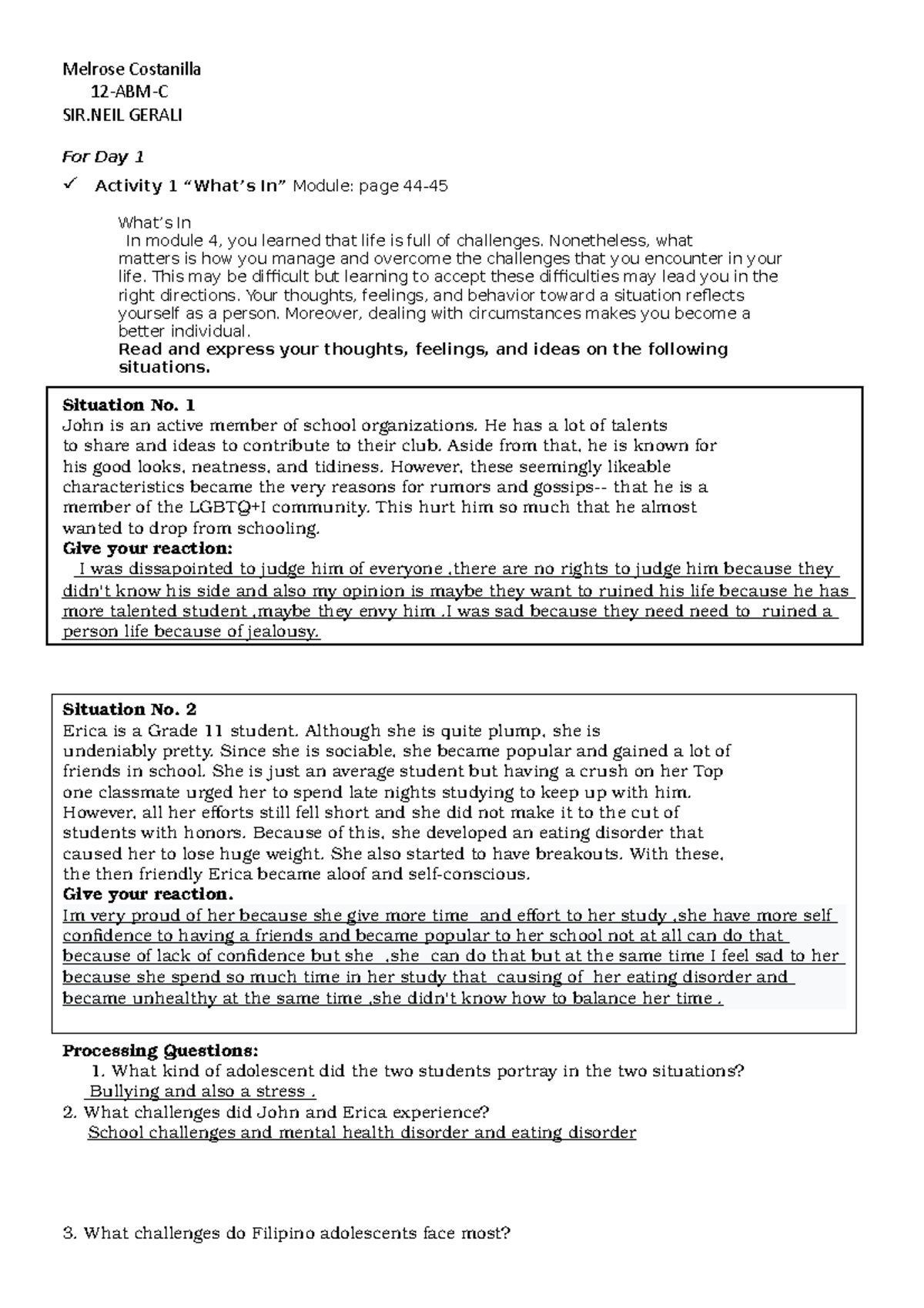 Personal Development Week 3 & 4 Activities - 12-ABM-C - Studocu