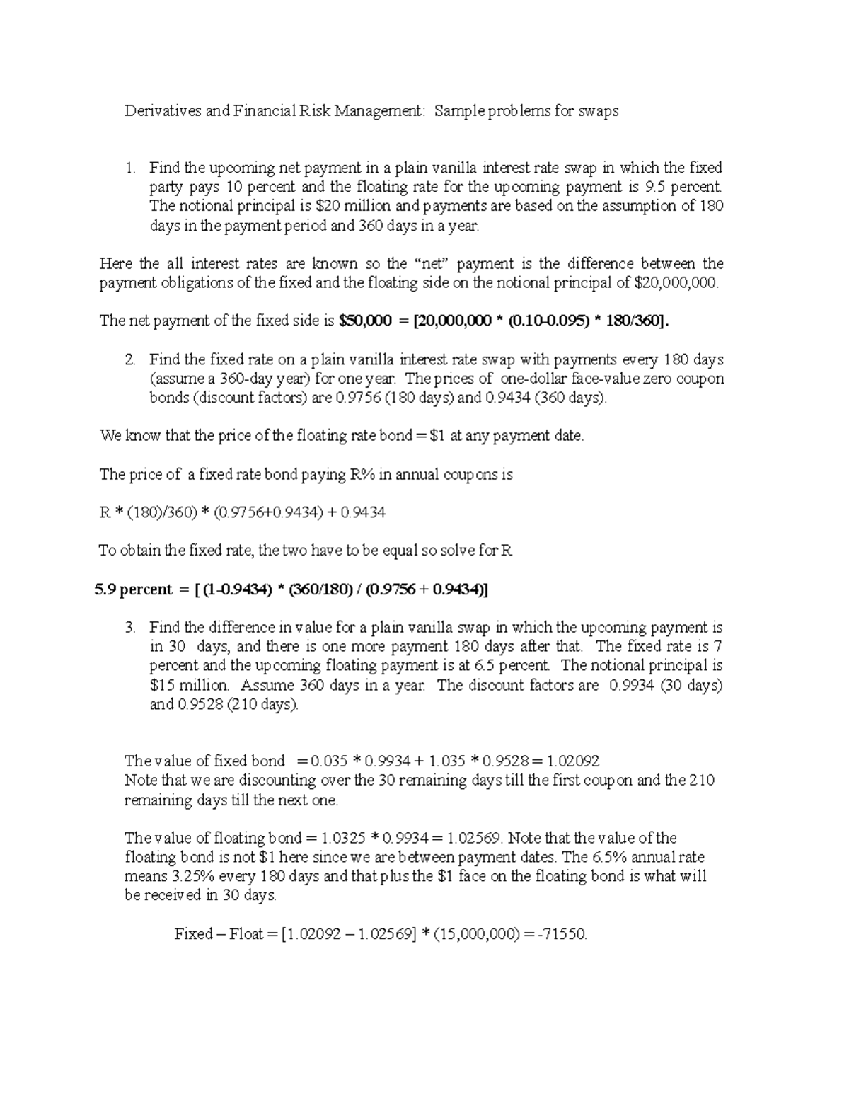 Swap Homework Chapter 12: Derivatives & Risk Management Problems - Studocu