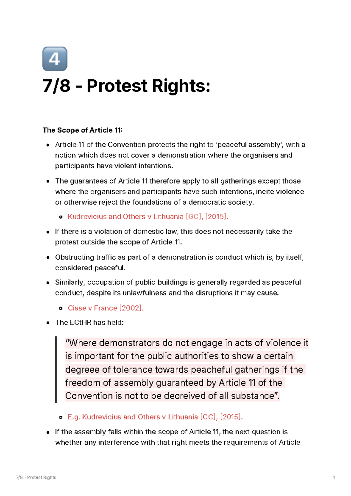 Unit 4 - Understanding Article 11: Rights of Protest Assemblies - Studocu