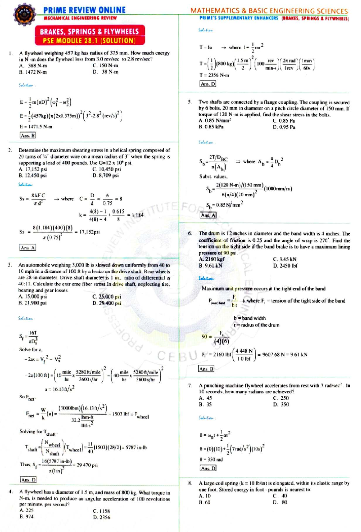 PRIME REVIEW ONLINE MATHEMATICS ENGINEERING SCIENCES MECHANICAL ...