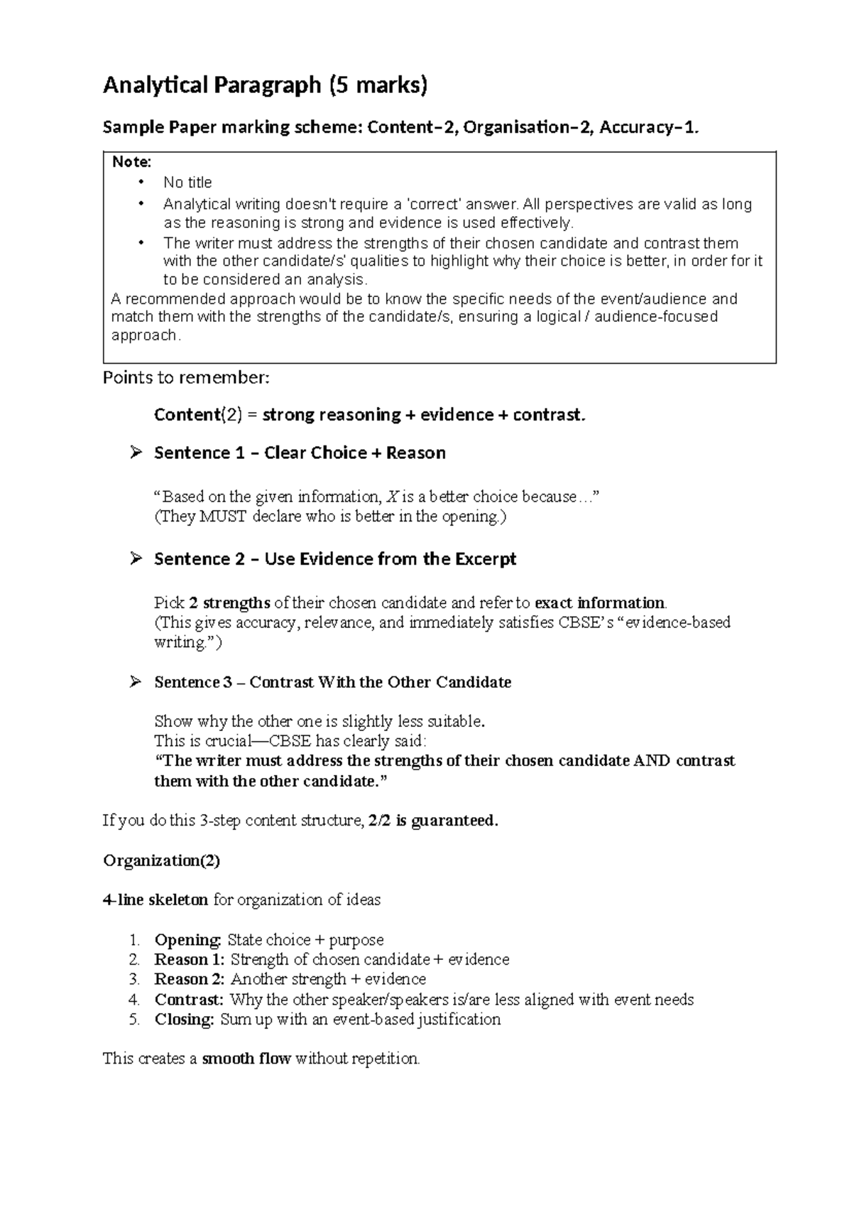 Analytical Paragraph Writing Guide for CBSE (5 Marks) - Studocu