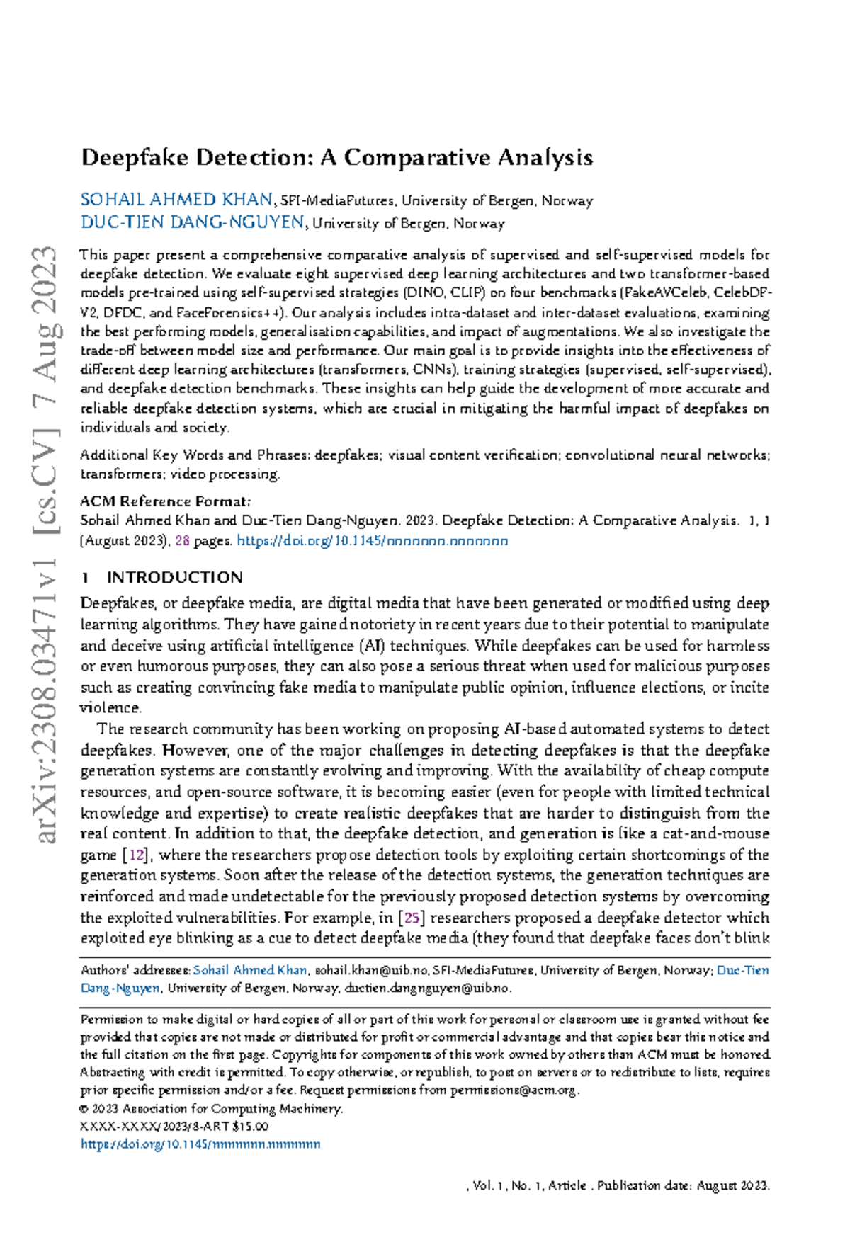 Comparative Analysis of Deepfake Detection Models (CS 2308) - Studocu