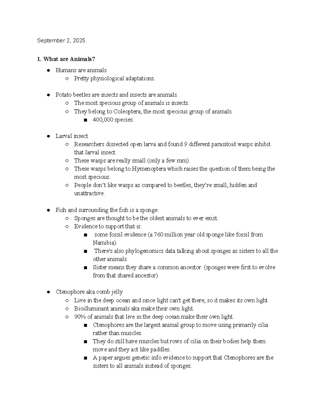 Biob34-2: Lecture 1 Notes on Animal Evolution and Characteristics - Studocu