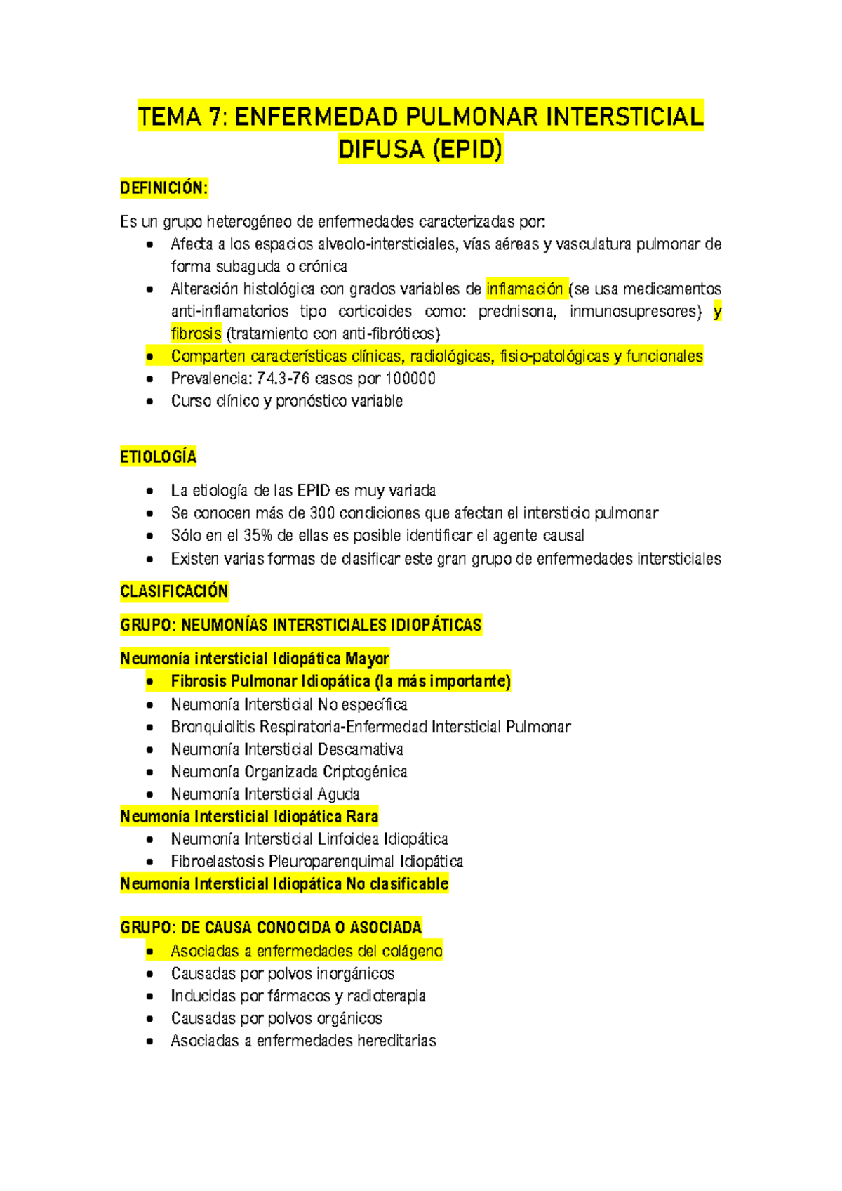 TEMA 7: ENFERMEDAD PULMONAR INTERSTICIAL DIFUSA (EPID) - DEFINICIONES Y ...