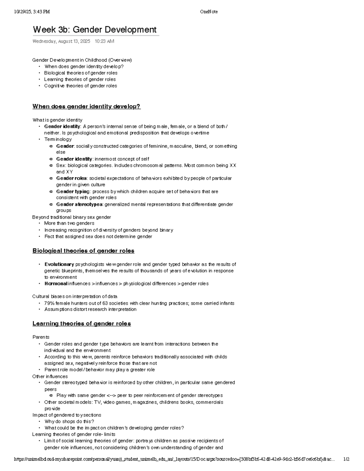 Week 3b: Gender Development Overview - Key Concepts & Theories - Studocu