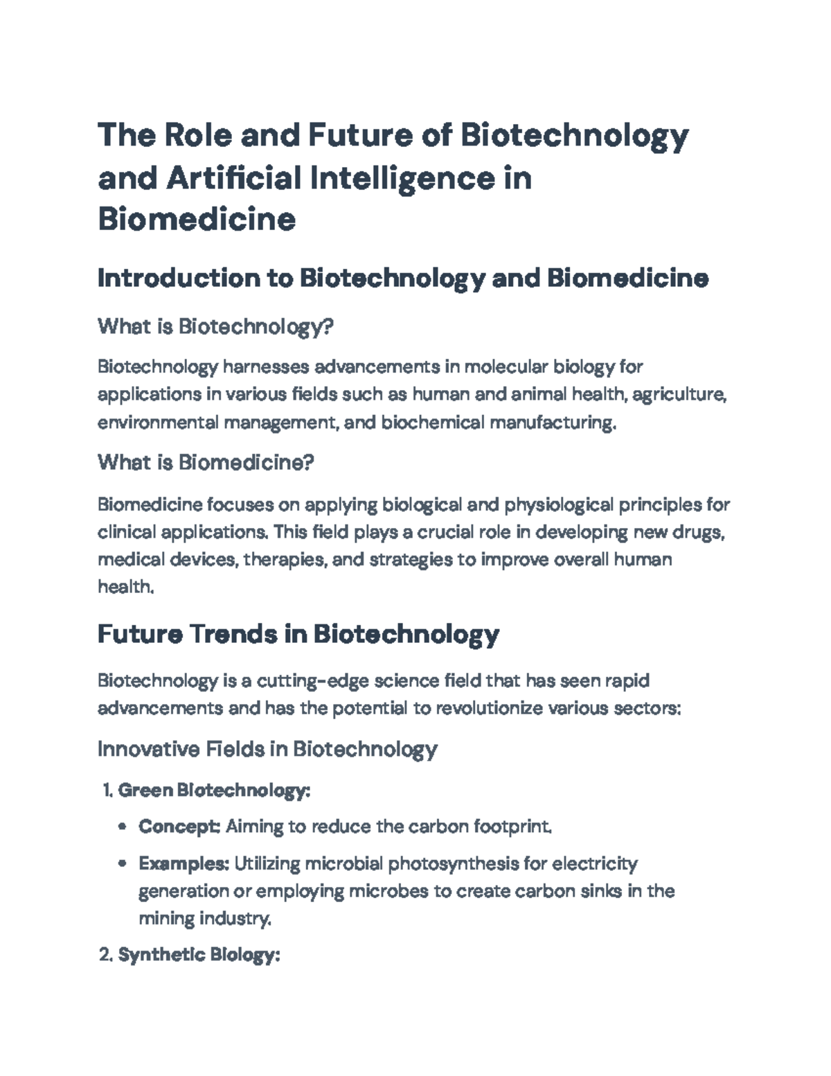 Biotechnology and AI in Biomedicine: Future Innovations Unveiled - Studocu
