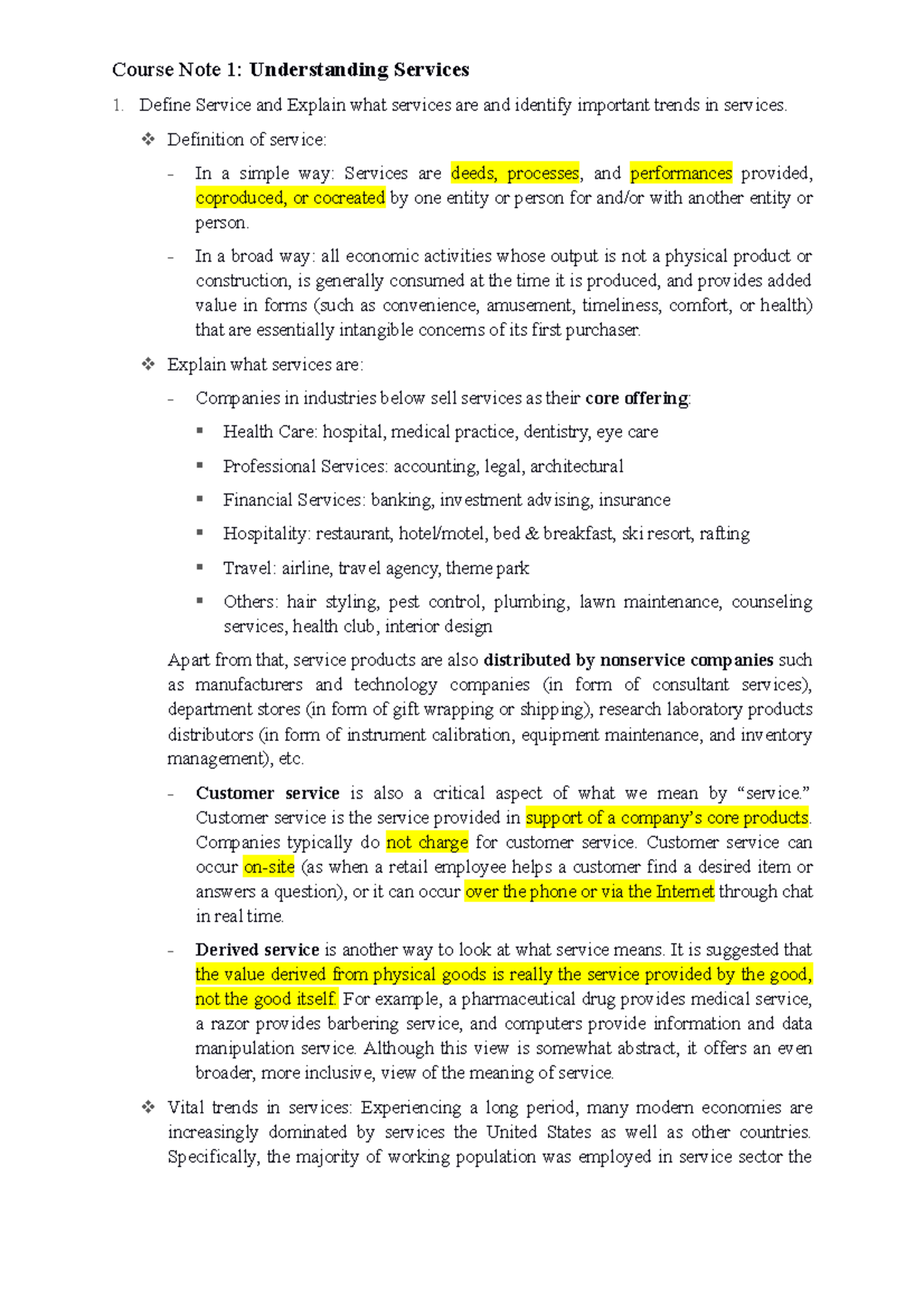 Service Operations Management - Course Note 1: Understanding Services ...