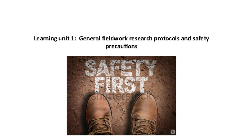 GGH2608 Lesson 1: Fieldwork Research Protocols & Safety Precautions ...