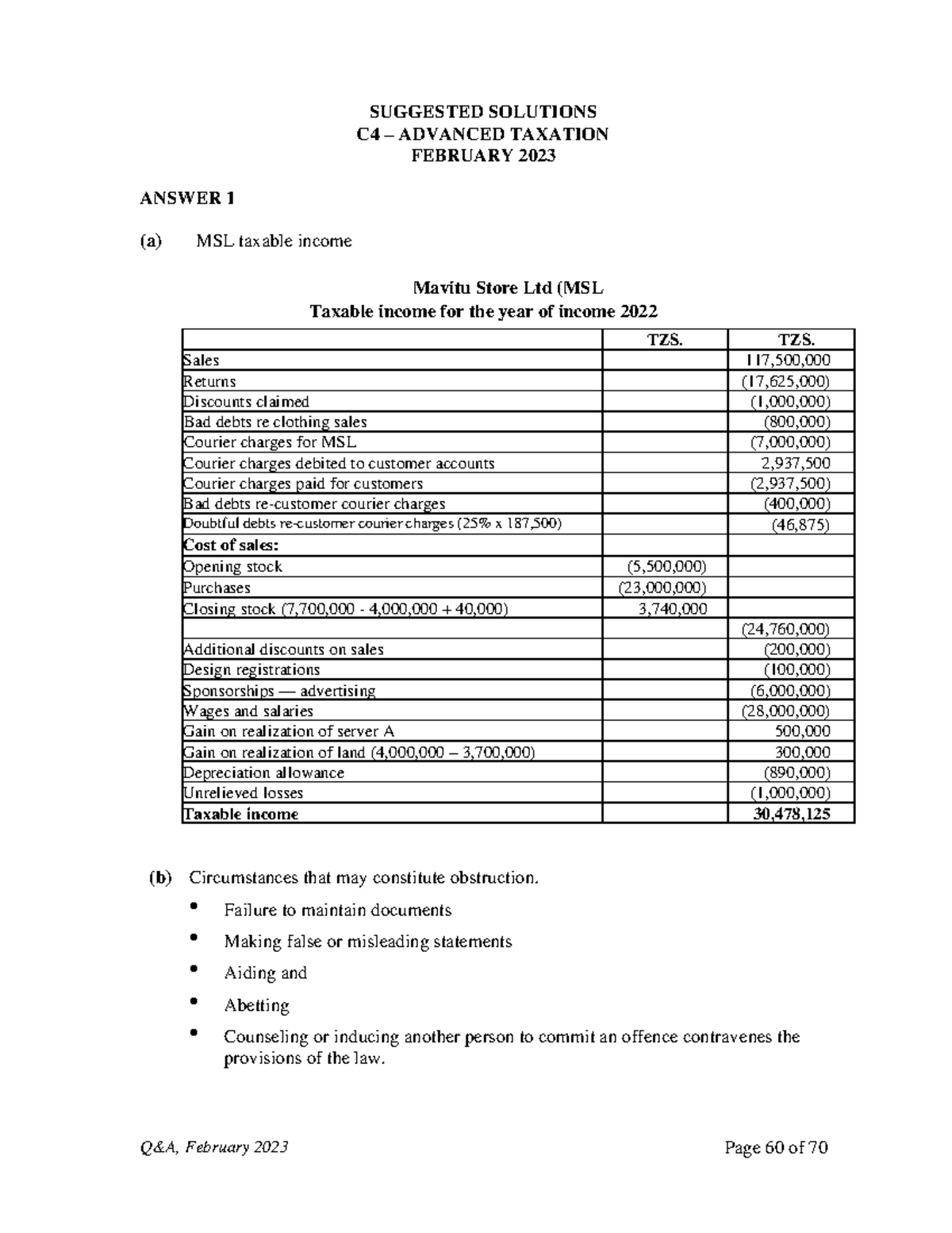 C4 Advanced Taxation Solutions - February 2023 Answers - Studocu