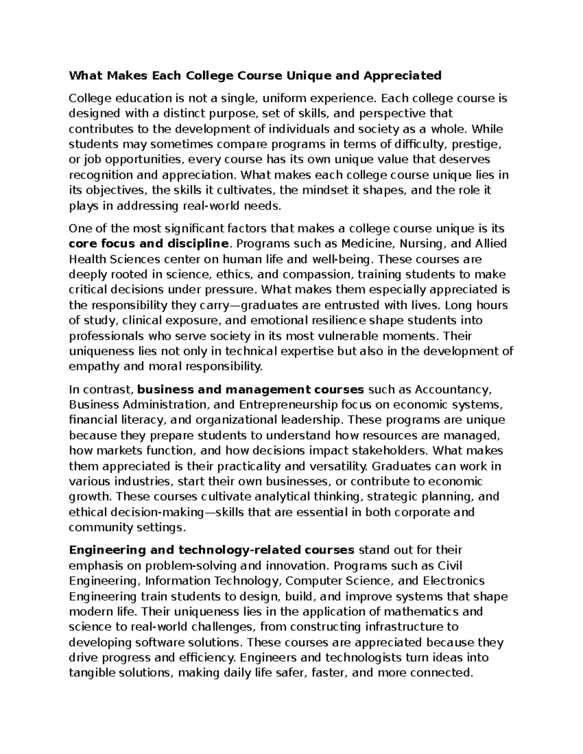 Uniqueness of Every College Course: A Comprehensive Overview - Studocu