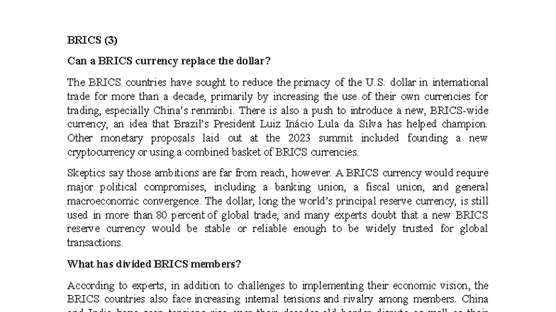 BRICS (3) Examining the Potential for a BRICS Currency to Replace the ...