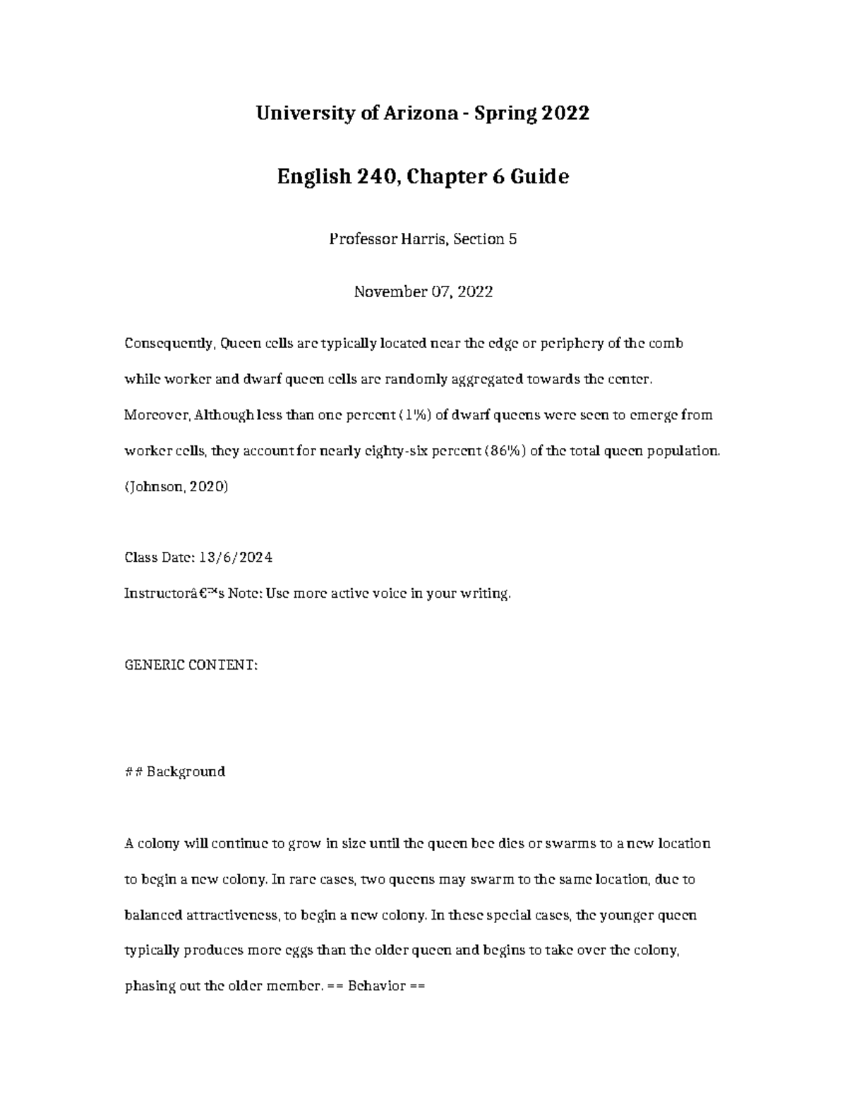 English 240 Spring 2022, Chapter 6 Guide by Professor Harris - Studocu